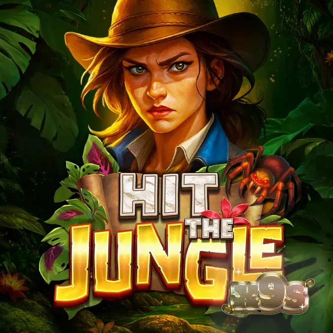 Interface de jogo do slot Hit the Jungle com elementos de selva e símbolos misteriosos